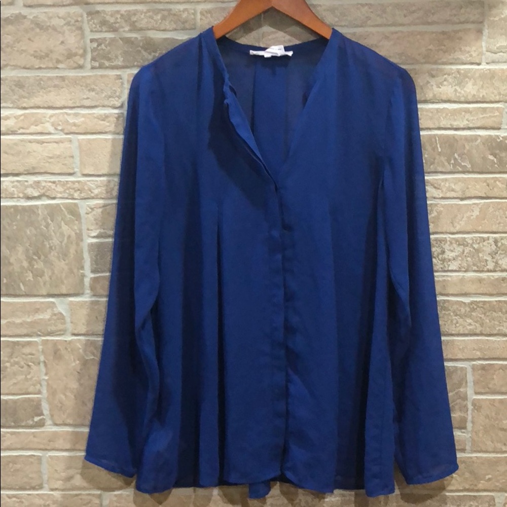 BCBGeneration Electric Blue Sheer Box Pleat Top M - Picture 3 of 5